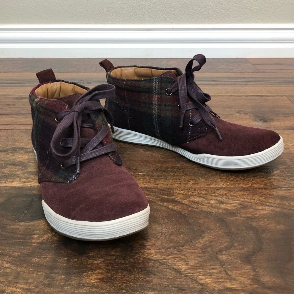 Comfortiva Leawood Chukka Bootie Suede Leather and Plaid Wool Lace Up Size 7.5